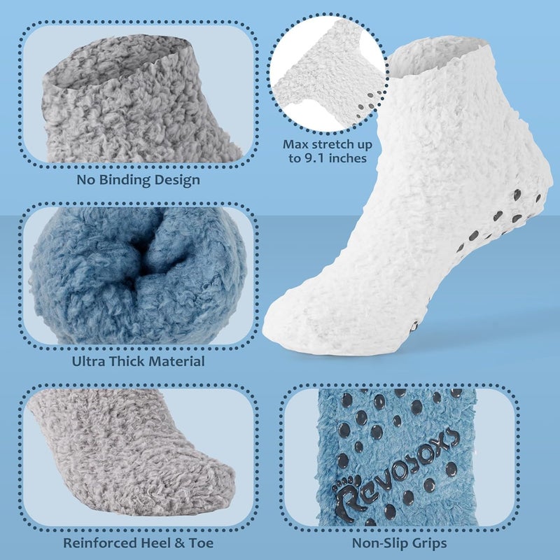 Revosoxs Fuzzy Grip Socks for Women Men,Thick Warm Slipper Cozy Fluffy Non Slip Ankle Hospital socks With Grips. - Image 3